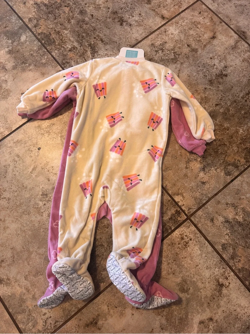 NWT set of (2) pink Pekkle fleece footed sleepers cute popcorn graphic size 12m